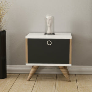 Sengeskab Hinnerup med hængslet dør 41x40x35 cm Hvid / egetræslook / sort [en.casa].