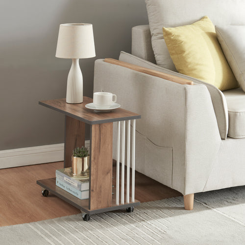 Haarby sidebord med 4 hjul 42x50x24 cm egetræslook [en.casa]