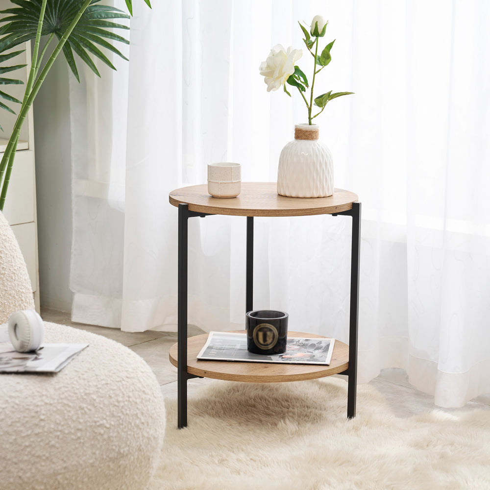 Sidebord Kuopio 50xØ40cm Sort/Trælook [en.casa] - premiumXL