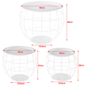  [en.casa] Sofabord - sengebord sæt - 3 stk. - aftagelig bordplade / bakke - Ø19,5cm - højde: 30, 38, 50 cm - metal - grå/hvid