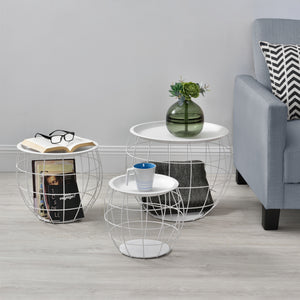  [en.casa] Sofabord - sengebord sæt - 3 stk. - aftagelig bordplade / bakke - Ø19,5cm - højde: 30, 38, 50 cm - metal - grå/hvid