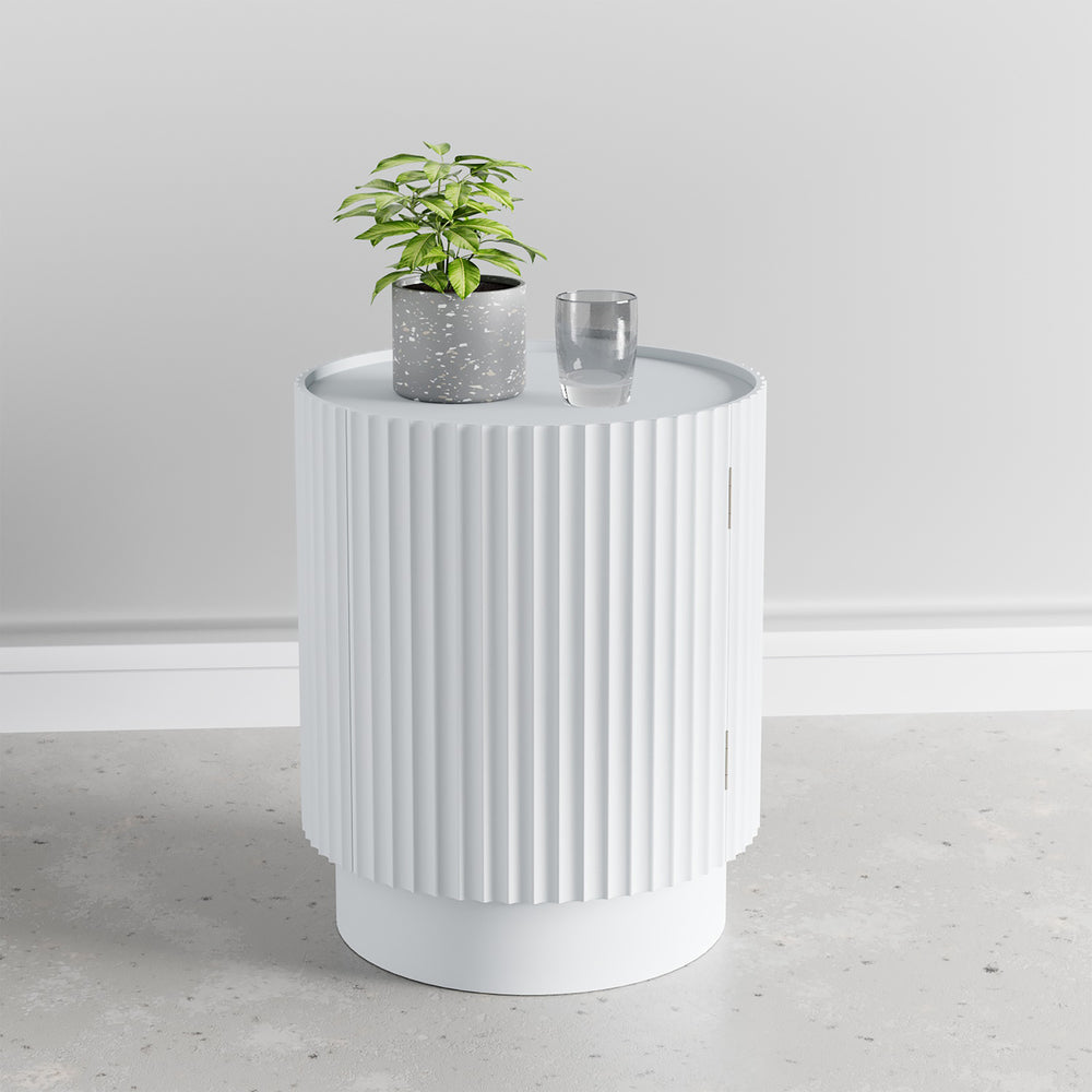 Mesa auxiliar Rill redonda con compartimento cerrado 49xØ40cm  [en.casa]