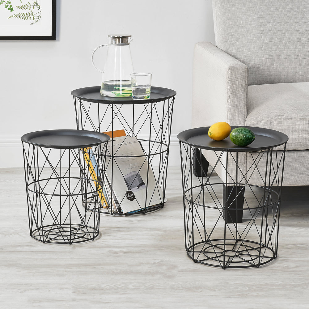 3-delt sæt metal kurve sidebord Worcester en.casa - premiumXL