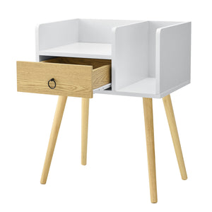 [en.casa]® Sengebord Gertrud med skuffe - 64x50x36cm - fyrretræ/spånplade - forskellige farver
