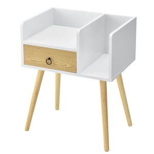 [en.casa]® Sengebord Gertrud med skuffe - 64x50x36cm - fyrretræ/spånplade - forskellige farver