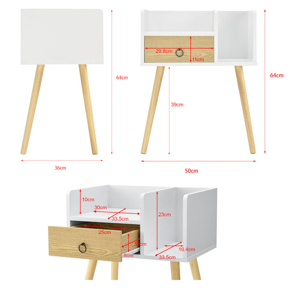 [en.casa]® Sengebord Gertrud med skuffe - 64x50x36cm - fyrretræ/spånplade - forskellige farver