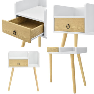 [en.casa]® Sengebord Gertrud med skuffe - 64x50x36cm - fyrretræ/spånplade - forskellige farver