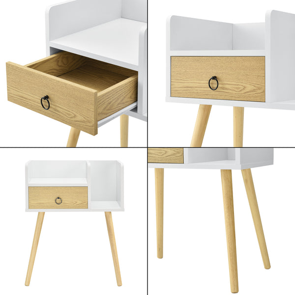 [en.casa]® Sengebord Gertrud med skuffe - 64x50x36cm - fyrretræ/spånplade - forskellige farver