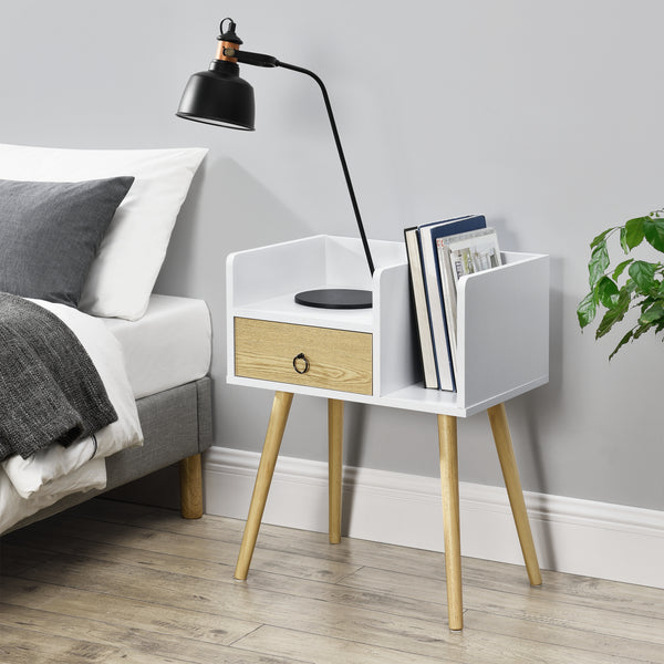 [en.casa]® Sengebord Gertrud med skuffe - 64x50x36cm - fyrretræ/spånplade - forskellige farver