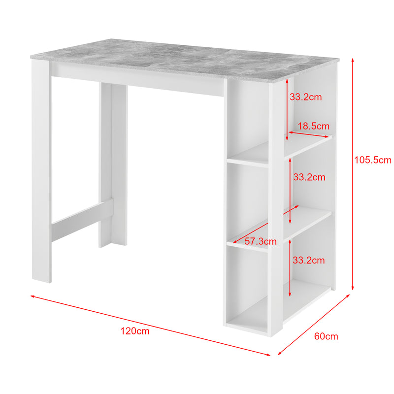 Målskitse Barbord Danderyd 120x60x106 cm med 3 opbevaringsrum [en.casa]