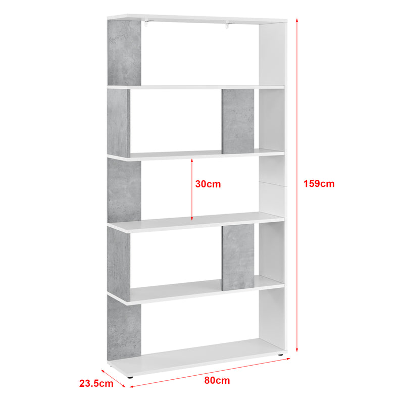 Målskitse Bogreol Aneby 159x80x24cm med 5 hylder i forskellige farver farver [en.casa]