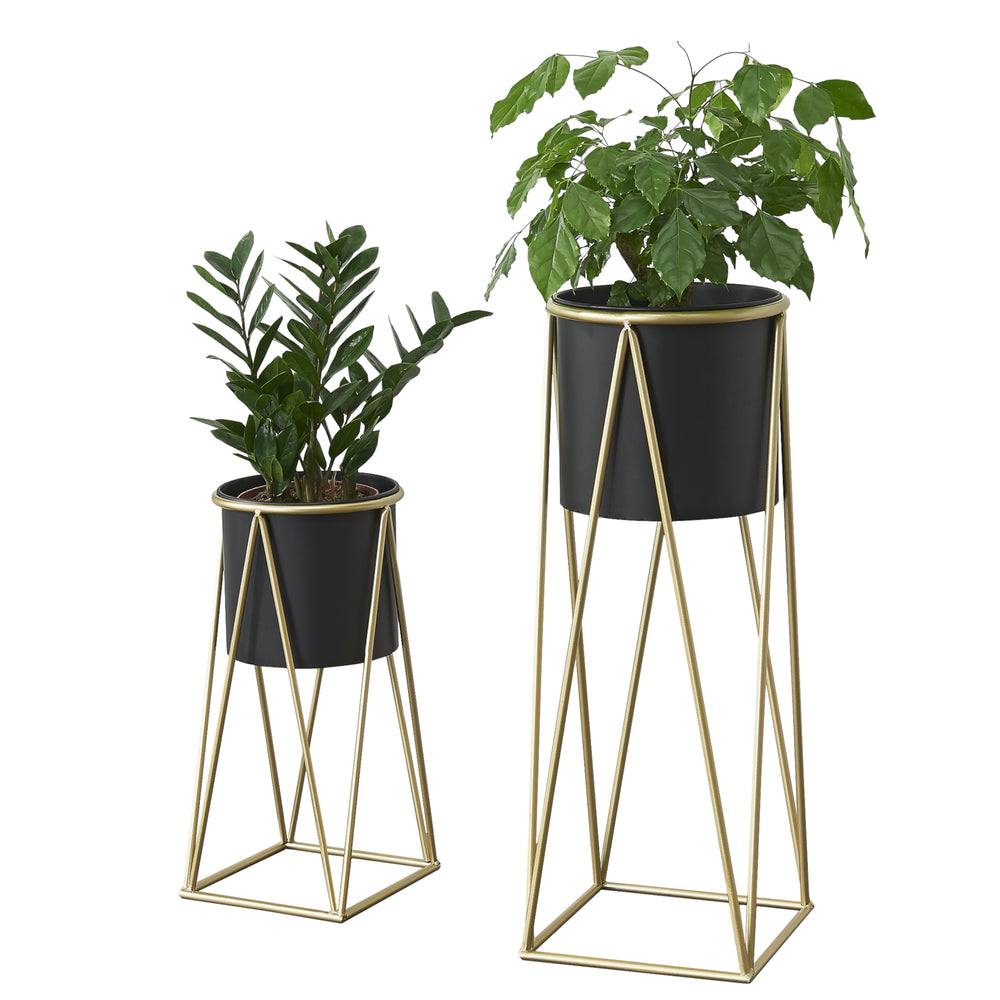 Planteholder Lennik 2-delt sæt metal sort messingfarvet [en.casa] - premiumXL