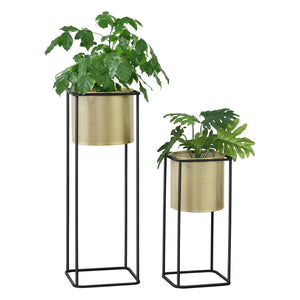 Blomsterpotteholder Mettet 2 - dele Sort - Guld farve en.casa - premiumXL