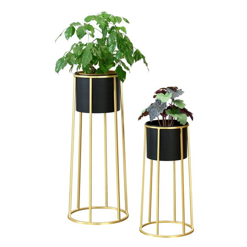 Blomsterpotteholder Macon 2 - dele Sort - Guld farve en.casa - premiumXL