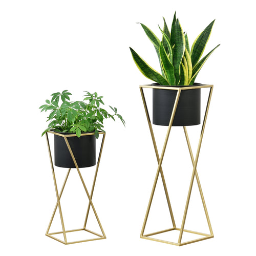 Blomsterpotteholder Mons 2 - dele Sort - Guld farve en.casa - premiumXL