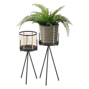 Plantestativ Lasne sæt af 2 metal sort beige en.casa