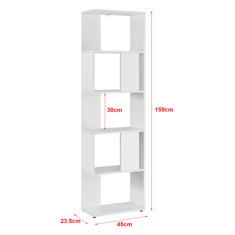 Målskitse Bogreol Aneby 159x45x24cm med 5 hylder i forskellige farver farver [en.casa]