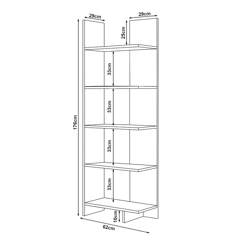 Målskitse Vireftere bogreol 176x62x29 cm [en.casa]