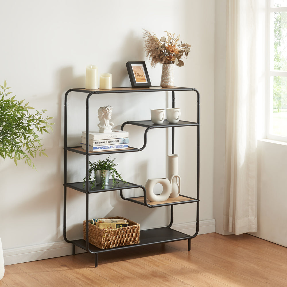 Reol Kristiansand 101x80x30 cm Sort/Eg - Udseende [en.casa] - premiumXL