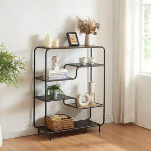 Reol Kristiansand 101x80x30 cm Sort/Eg - Udseende [en.casa] - premiumXL
