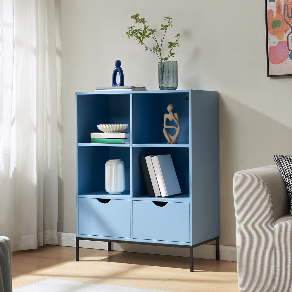 Bogreol med 2 skuffer Colwyn 105x80x40 cm Blå [en.casa]