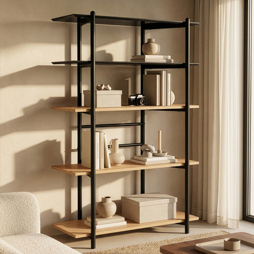 Bogreol Kappespoo 124x80x35 cm Sort/Egeoptik [en.casa]