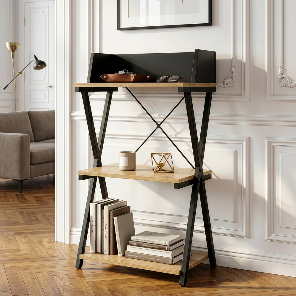 Gulvreol Kappespoo 84x50x30 cm Sort/Ege-look [en.casa]