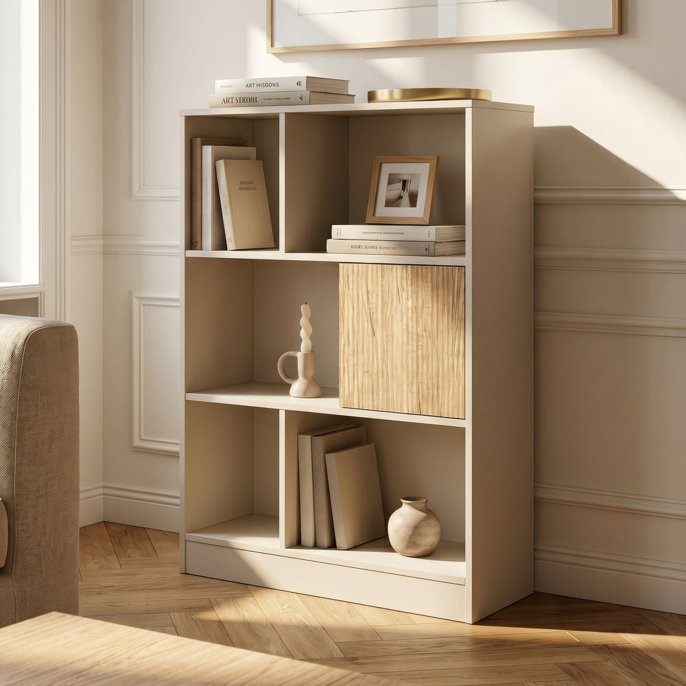 Bogreol Karena 112x70x30 cm Cremehvid/Ege-look [en.casa]