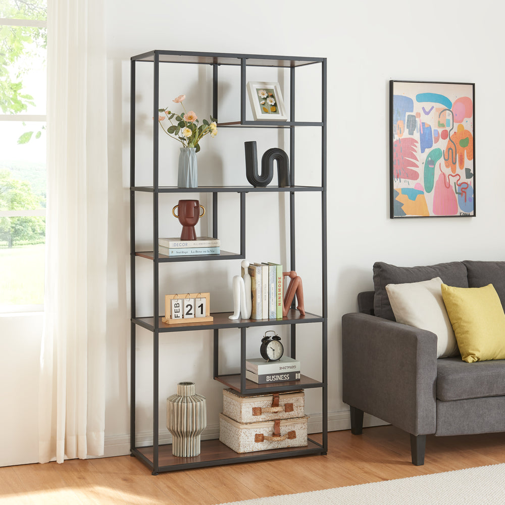Bogreol Østre 180x83x34 cm Sort/Valnød-look [en.casa] - premiumXL