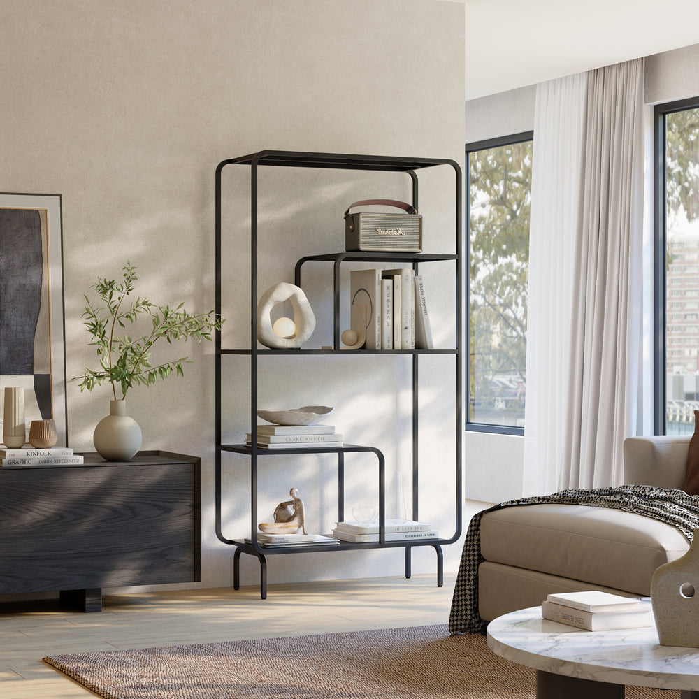 Estantería de pie Færder con 4 estantes 145x76x33 cm - Negro [en.casa]