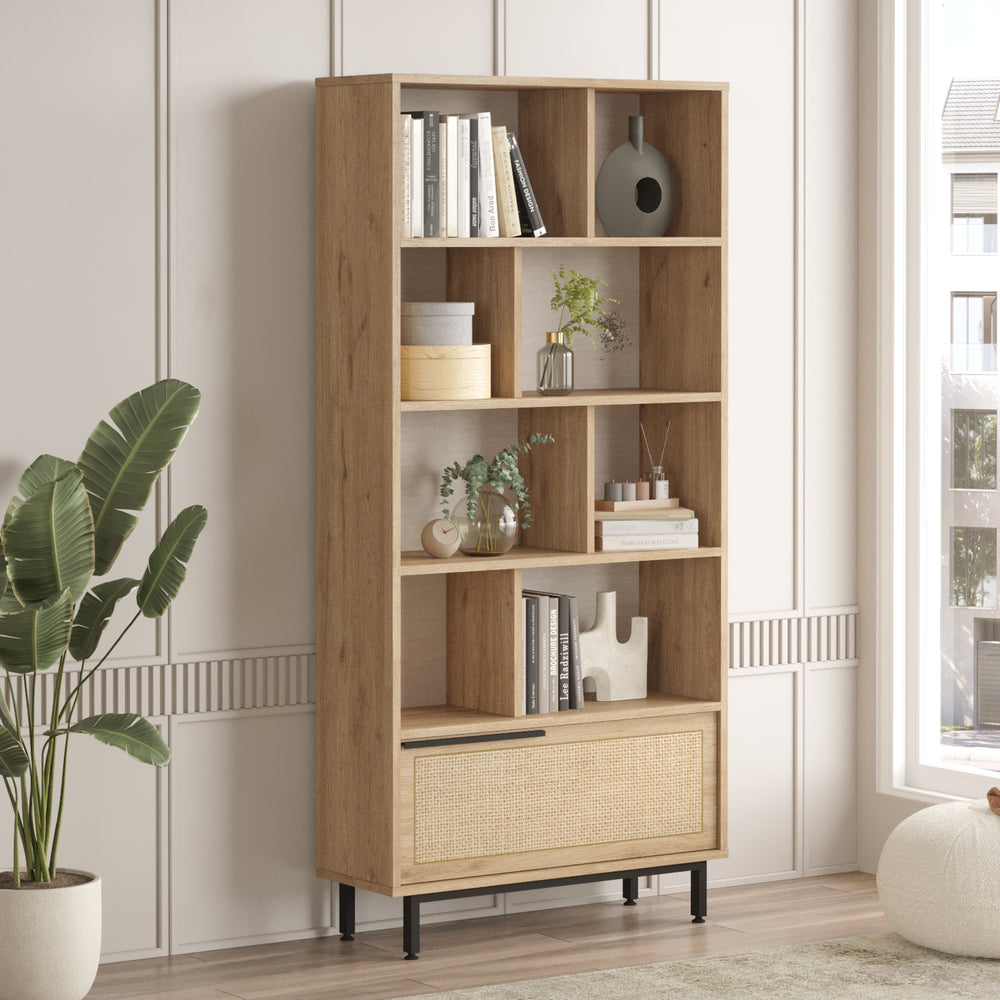 Bogreol Kvænangen 176x84x30 cm egetræslook/rottinglook [en.casa] - premiumXL