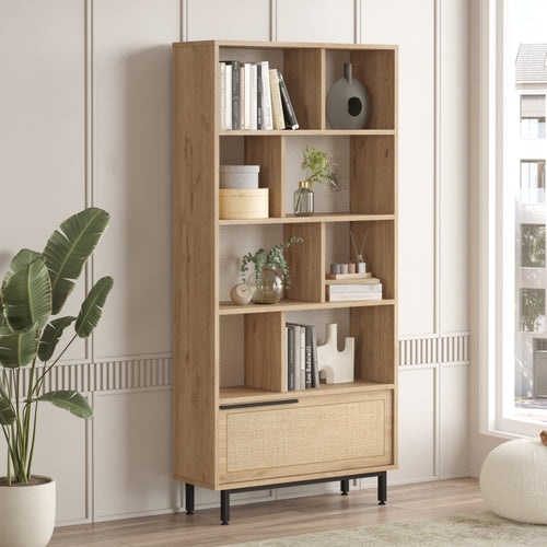 Bogreol Kvænangen 176x84x30 cm egetræslook/rottinglook [en.casa] - premiumXL