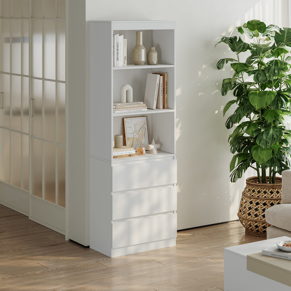 Bogreol Les med 3 skuffer 180x60x35 cm hvid [en.casa] - premiumXL