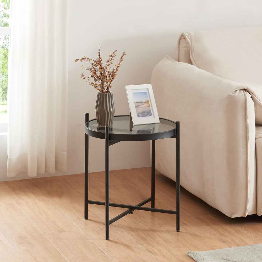 Sidebord Lier med glasplade Sort [en.casa] - premiumXL