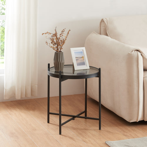 Sidebord Lier med glasplade Sort [en.casa] - premiumXL