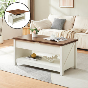 Sofabord Kasama med hæveplade og opbevaring 110x55x54 cm valnød-look/hvid [en.casa] - premiumXL