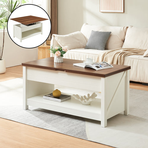 Sofabord Kasama med hæveplade og opbevaring 110x55x54 cm valnød-look/hvid [en.casa] - premiumXL