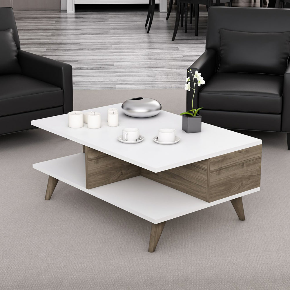 Sofabord Grenaa med nederste hylde Hvid / Valnød-look [en.casa] - premiumXL
