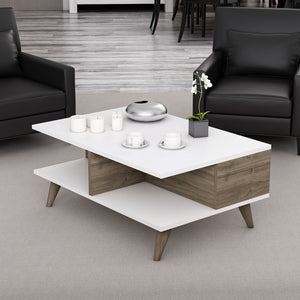 Sofabord Grenaa med nederste hylde Hvid / Valnød-look [en.casa] - premiumXL