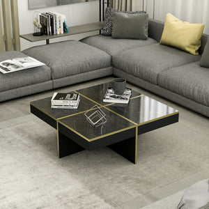 Sofabord Fjerritslev 35x90x90 cm marmorlook sort [en.casa].