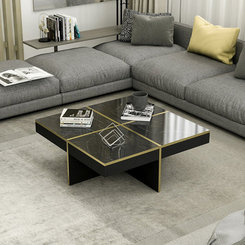 Sofabord Fjerritslev 35x90x90 cm marmorlook sort [en.casa].