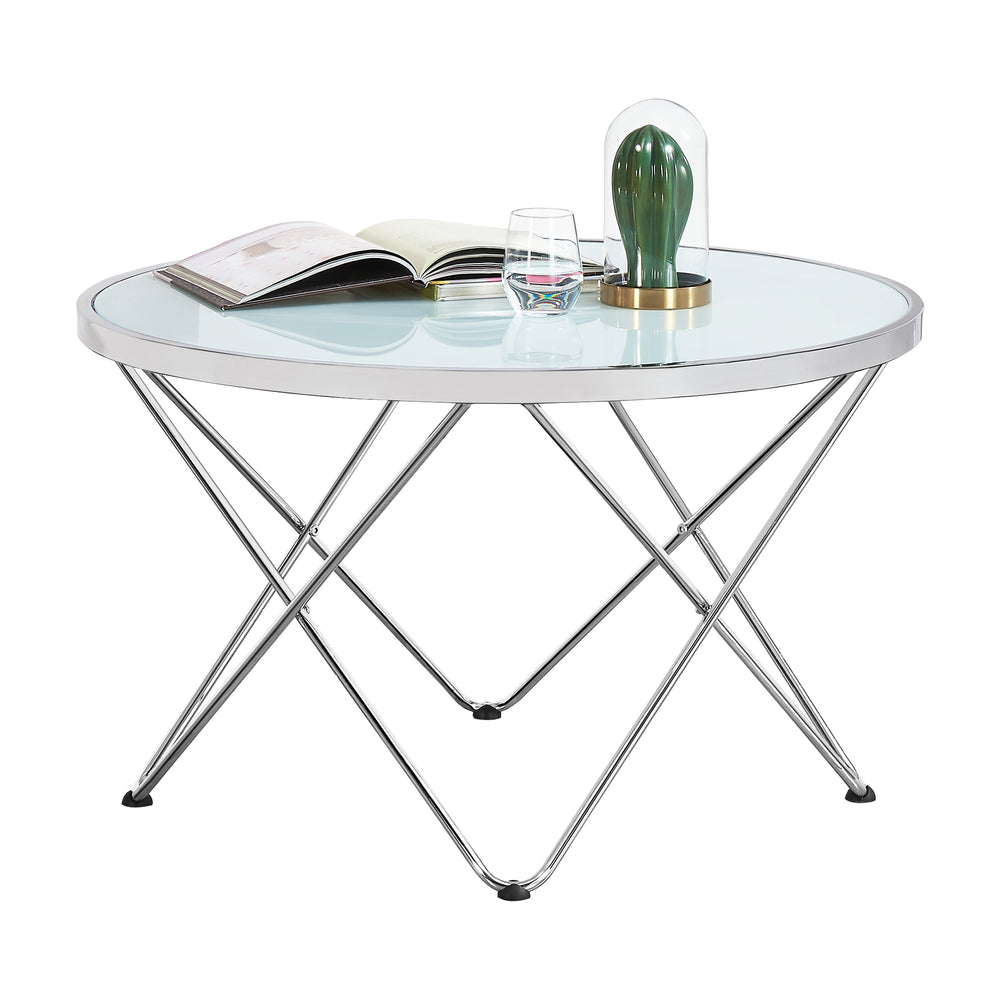 Sofabord Nikkeby metalstel sølv/mælkegrå glaslook [en.casa] - premiumXL