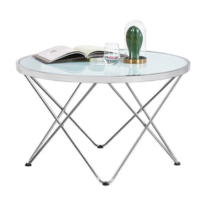 Sofabord Nikkeby metalstel sølv/mælkegrå glaslook [en.casa] - premiumXL