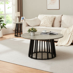 Sofabord Buzzard Ø90x45 cm Sort/betonlook [en.casa] - premiumXL