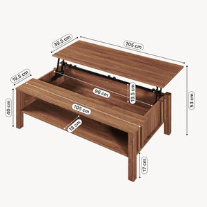 Sofabord Kilmandar med løftefunktion 105x59x40/53 cm valnøddeudseende [en.casa]