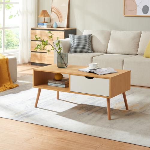 Sofabord Bordkak med skuffe 100x48x45 cm egetræslook/hvid [en.casa]