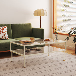 Sofabord Lindau stål med glasplade 100x50x46 cm cremehvid [en.casa] - premiumXL