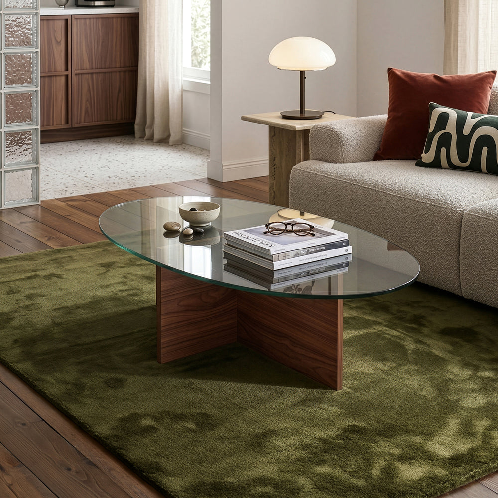 Sofabord Viroya med glasplade 100x60x36 cm valnødslook/grå [en.casa]