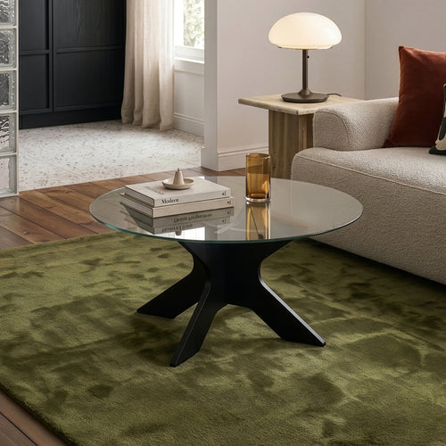 Sofabord Imi med glasplade Ø70x35 cm Sort/Grå [en.casa]