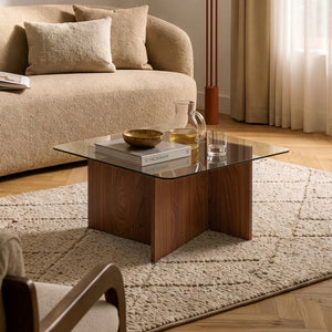 Sofabord Benexjö med glasplade 70x70x36 cm valnødlook/grå [en.casa]